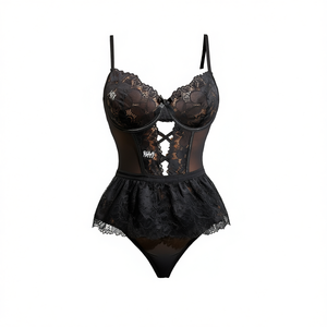 Lencería Sexy de Alta Calidad, Vestido Negro de Rejilla Abierta con Decoración de Encaje, Material de Poliéster, para Uso Diario - Product Image 1