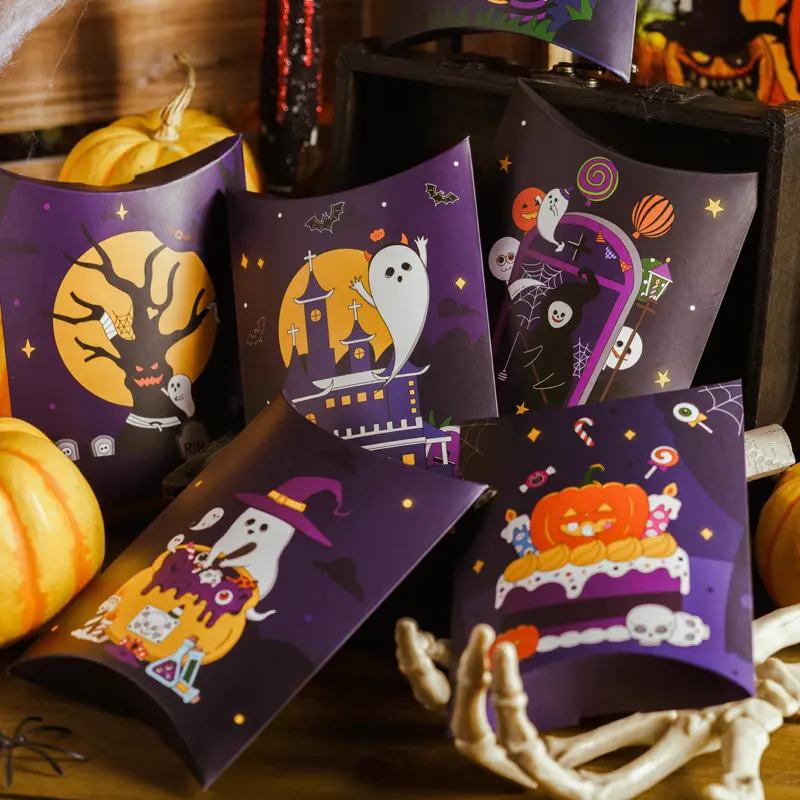 Halloween Kussenvormige Geschenkdoos Creatieve Cartoon Witte Kartonnen Grappige Snoep Chocolade Geschenkverpakking Papieren Doos