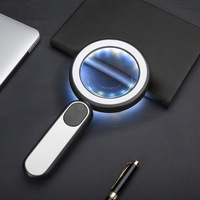 Portable Handheld Magnifying Glass 21 Warm-and-Cool LEDs USB-Charged Touch-Sensitive Switch Seniors' Reading Appraisal