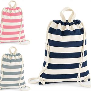 Cotton <b>Canvas</b> Striped Drawstring <b>Backpack</b> Custom Logo Durable Foldable Washable Reusable Casual Gymsack Unisex Travel Beach Bags - Product Image 1