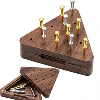 Boîte de rangement pour jeu de triangle en bois de noyer |   Jeu de société triangulaire portable, casse-tête pour les voyages et les fêtes de Noël
