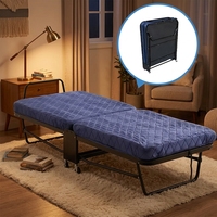 Cadre de lit simple pliable en métal bleu traditionnel personnalisé avec rangement pour salon, chambre, villa, hôtel, mobilier sur mesure