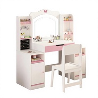 Ensemble de coiffeuse pour enfants en bois avec miroir à LED, table de maquillage pour tout-petits, plateau amovible, armoire de rangement cachée et 2 portes