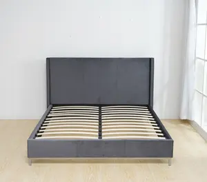 Venta al por mayor marco de cama de madera doble-Pies de madera con marco de cama doble de piel sintética marrón claro para el hogar