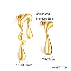 Pendientes Geométricos Creativos de Diseño Europeo Americano, Pendientes de Acero Inoxidable Irregulares con Baño de Oro de 18k, Pendientes de Gota de Agua para Mujer - Product Image 4