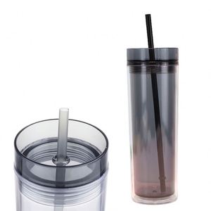 Black Cupplastic Double-Walled <b>Straw</b> Multiple Colors 500Ml Transparent Cold Water Cup for Summer - Product Image 1