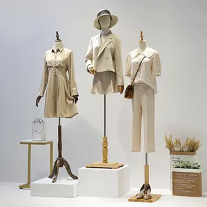 Display Mannequin Female Wooden Base Torso Mannequin Half Body Fabric Covered Female Mannequins With Arm Women Mannequin With Head For Clothes Display