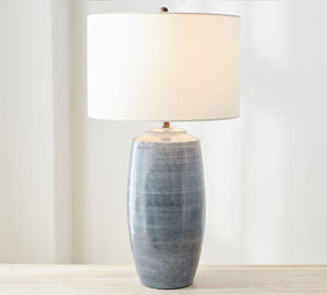 Hand Painted Ceramic <b>Desk</b> Lamp Includes an Extra <b>Large</b> Textured Straight Sided Shade in Sand - Product Image 4