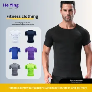 Camiseta Deportiva de Verano para Hombre, Sólida, Transpirable, de Secado Rápido, Ajustada, de Manga Corta, de Tela de Seda de Leche, para Correr y Entrenar - Product Image 3