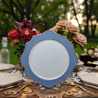 Blue Rim Vintage Romantique Élégant 13 Pouces Couverts De Mariage Assiette À Dîner Plateau De Chargeur En Plastique pour Plats et Assiettes
