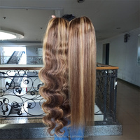 Perruque sans colle à ondulations naturelles, perruque frontale en dentelle, couleur 4/27 avec mèches, perruque sans colle en cheveux humains pré-épilée, longue, pour femmes africaines