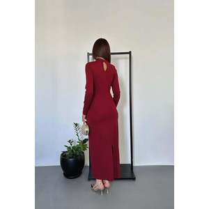 Robe de soirée bordeaux en gros avec ceinture à boucle élégante - Product Image 1
