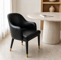 Fauteuil de salle à manger moderne rembourré en gros, chaise en similicuir noir avec coutures losanges pour projets de banquets et bistrots