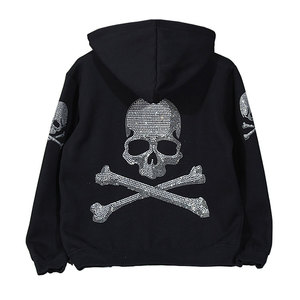 Felpe <span class=keywords><strong>con</strong></span> <span class=keywords><strong>Cappuccio</strong></span> Invernali Unisex a Maniche Lunghe, Zip Intera, Logo Personalizzato, <span class=keywords><strong>Scheletro</strong></span> <span class=keywords><strong>con</strong></span> Strass, 100% Cotone - Product Image 1