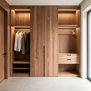 Armoire sur mesure élégante en bois naturel pour chambre à coucher, meuble de rangement en bois massif pour appartement et maison - Product Image 3