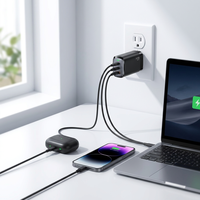 Chargeur mural GaN en gros pour ordinateur portable, 2 ports Type-C, 1 port USB-A, 65W max, QC PD, pour téléphones mobiles