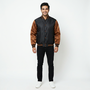 Competitive price prefect cutting Varsity Jackets for Men Stand Collar <b>Woolen</b> Fabric Casual Style CollegeBaseballjacket for men - Product Image 1