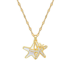 Concha blanca de doble capa estrella de mar moda nuevo acero inoxidable chapado en oro circón colgante <span class=keywords><strong>collar</strong></span> joyería Unisex - Product Image 5