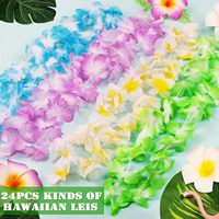 24pcs Coloré Hawaïen Luau Fête Décorations En Vrac Soie Fleur Collier Leis pour Tropical Été Plage Piscine Noël Pâques