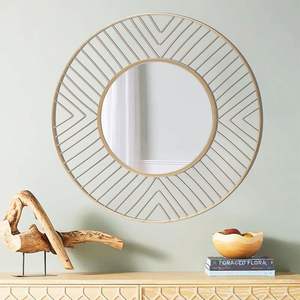 Parisloft 28 "กระจกโลหะติดผนังทรงกลมสีทองร่วมสมัยตกแต่งด้วยกระจกผนังลวดที่ทันสมัย - Product Image 5