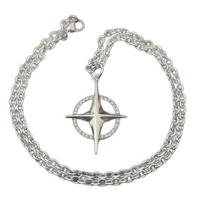 Collana Unisex in Acciaio Inossidabile con Ciondolo a Stella o Croce con Diamanti, Stile Sportivo, Catena a Serpente - Product Image 2