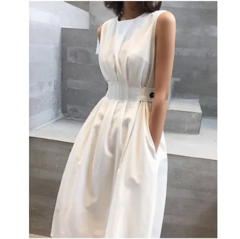 夏の女性ソリッドホワイトブラックファッション日本のドレス真新しいエレガントなカジュアルサンドレス2022