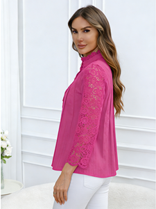 เสื้อเชิ้ตชีฟองปักลายลูกไม้แขนยาวสไตล์ลำลองสำหรับผู้หญิงไซส์พลัส คอลเลคชั่นฤดูใบไม้ผลิ/ฤดูร้อน 2026 จาก Joyinspring มีสินค้าพร้อมส่ง - Product Image 6