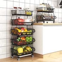 Chariot de rangement amovible en métal pour légumes et fruits, étagère de cuisine multi-niveaux mobile avec roulettes