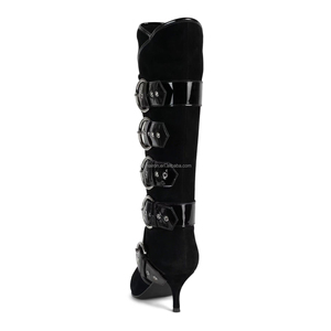 2024 Mulheres Marca Botas LOW HEELS Super Pointed Toe Belt Buckle Salto Joelho Botas Alta Moda Inverno - Product Image 6