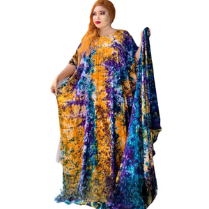 Venta caliente Casual elegante Kaftan vestido para mujer manga femenina Tie Dye estampado transpirable vestido largo para otoño - Product Image 1