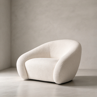 Fauteuil d'appoint pivotant OAKEN moderne en bouclette, fauteuil de salon incurvé et rembourré, fauteuil de détente rotatif rond