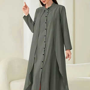 2025 Dubai Robe mujer hasta el suelo vestido saudí estilo pavo Color sólido dos piezas Simple moda elemento Sexy - Product Image 1