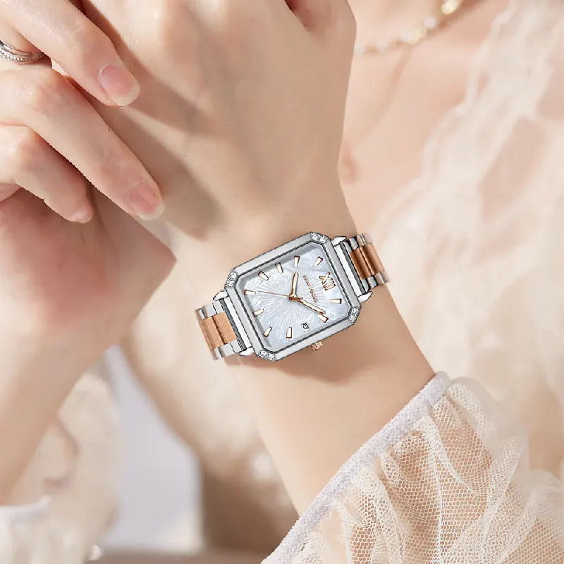 Brand Women's Watches Ins Wind Light Luxury Small Square Watch Mother Of Pearl Face Luminous Steel With Women's Watches