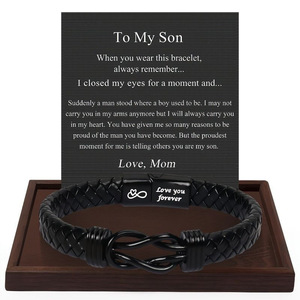 Black <b>Leather</b> Stainless Steel <b>Bracelet</b> Magnetic Twist Men's Everyday Wear 7.5 8.5 9 Inches Yiwu Origin - Product Image 4