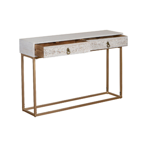 Mesa Consola Moderna de Madera con 2 Cajones y Estructura Metálica Dorada – Mesa de Entrada de Lujo |   Mesa de Almacenamiento para Pasillo - Product Image 3