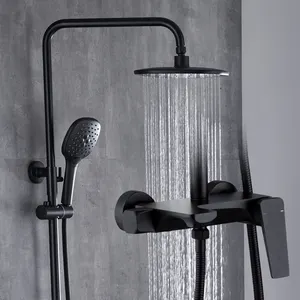 Bán Hot Đen phòng tắm vòi nước phòng tắm Brass áp lực mưa bồn tắm vòi hoa sen hệ thống Set
