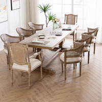 Table à manger rectangulaire en chêne de style campagnard américain, finition vieillie durable, 8 places, chaises en bois pour la maison