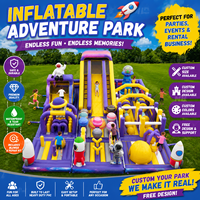 Parc d'aventure gonflable commercial sur le thème de l'espace, parcours d'obstacles robuste avec toboggan, location pour événements, en PVC/PC, 50-200 places