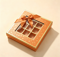 Boîte Cadeau Rectangulaire en Carton avec Fenêtre, Vide, 9 Compartiments, pour Chocolats et Bonbons, Décoration Nœud et Ruban, Fermeture Magnétique de Luxe