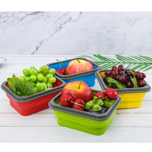 600ML Con Dấu Tái Sử Dụng <span class=keywords><strong>Silicone</strong></span> Có Thể Gập Lại Hộp Ăn Trưa Bát Thực Phẩm Lớp Microwavable Bento <span class=keywords><strong>Silicone</strong></span> Hộp Lưu Trữ Thực Phẩm Có Nĩa - Product Image 5