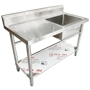 1 évier de cuisine personnalisé en acier inoxydable, Table de travail avec sous étagère
