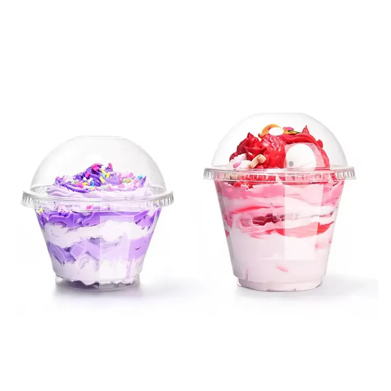 Copo plástico pequeno PET transparente descartável para cupcake de café frio iogurte sorvete 7 onças 9 onças 92 mm com tampa