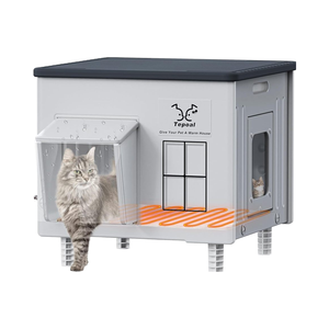 בית כלבים מחומם מפלסטיק אקולוגי בלתי שביר, עמיד למים ועמיד בפני מזג אוויר, חיצוני, עם כפתור, מבודד לחורף, לגזעים קטנים - Product Image 1