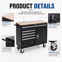 Armoire à outils roulante robuste avec dessus en bois, tiroirs multiples, coffre de rangement à serrure à clé, vente en gros, fabricant OEM pour garage