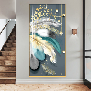 Quadro Astratto di Lusso Personalizzato <span class=keywords><strong>in</strong></span> Stile Nordico con Piume Colorate, Dipinto <span class=keywords><strong>in</strong></span> Cristallo e Porcellana <span class=keywords><strong>per</strong></span> Decorazione Soggiorno - Product Image 5