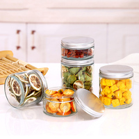 Toples Kaca Mulut Lebar 5oz 6.7oz 10oz 16oz 24oz untuk Kacang, Kue Kering, Permen, Penyimpanan Makanan Transparan dengan Tutup Aluminium Perak
