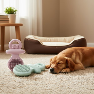 Brosse en silicone pour animaux de compagnie avec manche en os, poils doux, outil de toilettage délicat pour le soin des animaux - Product Image 3