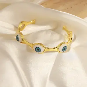 Gelang Bangle tembaga berlapis emas antik tidak beraturan gelang manset mata iblis Turki mata biru terbuka Set perhiasan gelang