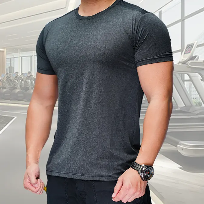 Venta al por mayor personalizada hombres ropa de gimnasia activa atlética Fitness deportes entrenamiento Jogging desgaste de manga corta de compresión gimnasio camiseta para hombre