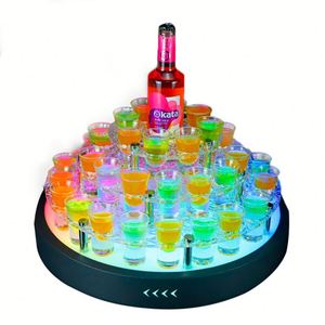 Bar boîtes de nuit fournitures de mariage créatif en forme de gâteau brillant support de tasse LED plateau en verre Cocktail balle porte-gobelet - Product Image 1